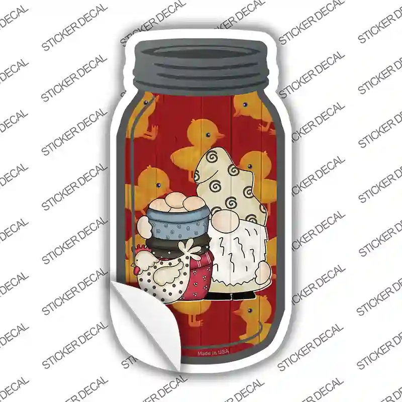 Gnome With Eggs Red Novelty Mason Jar Sticker Decal