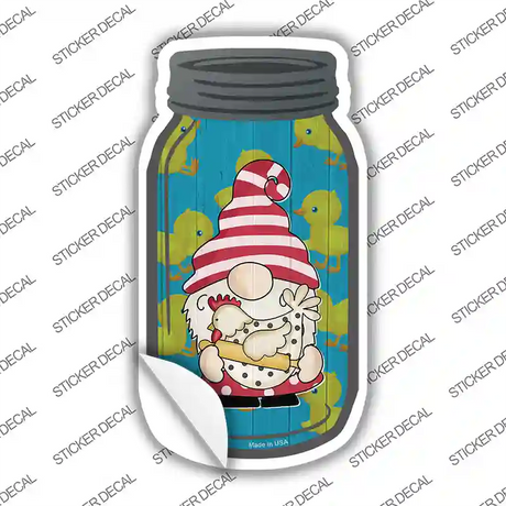 Gnome With Chicken Blue Novelty Mason Jar Sticker Decal