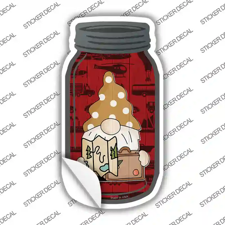 Gnome With Map Novelty Mason Jar Sticker Decal
