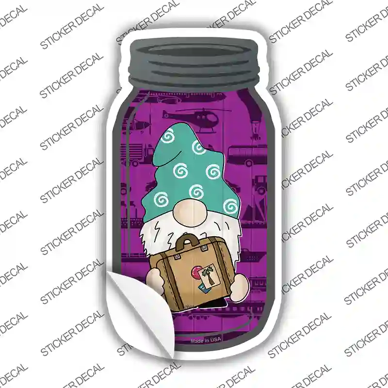 Gnome With Suitcase Purple Novelty Mason Jar Sticker Decal