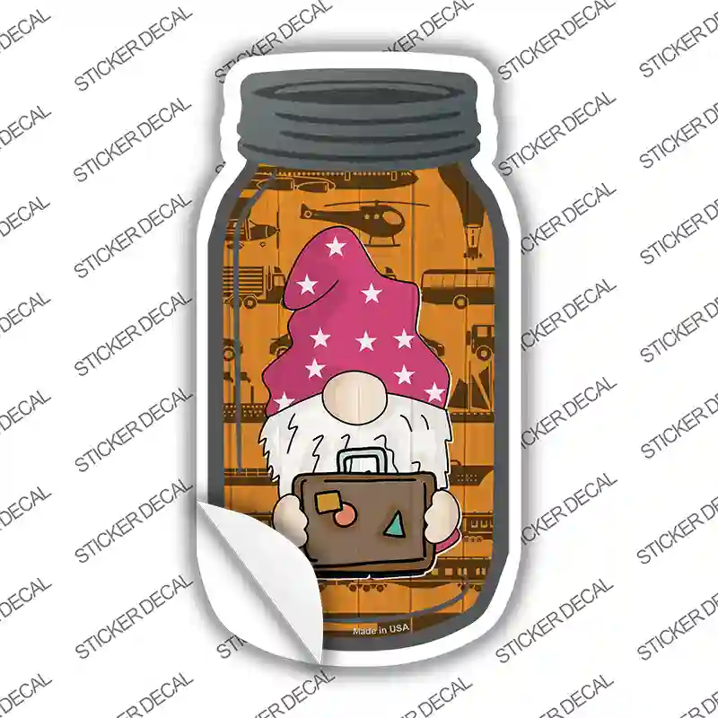 Gnome With Suitcase Orange Novelty Mason Jar Sticker Decal
