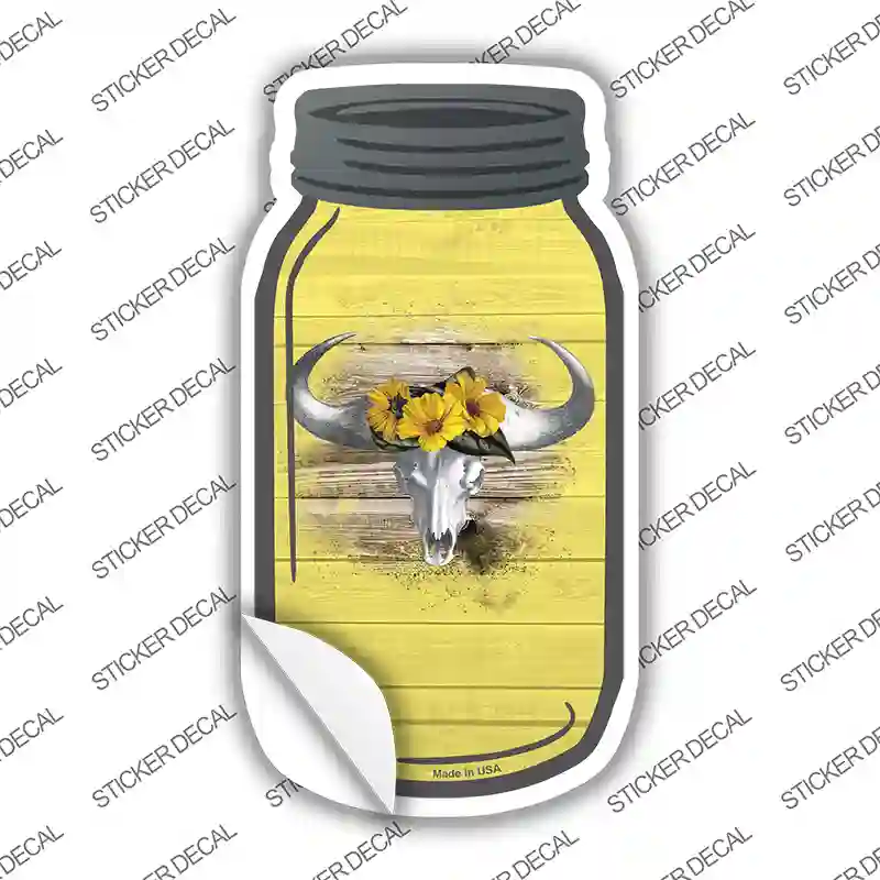 Cow Skull Yellow Novelty Mason Jar Sticker Decal