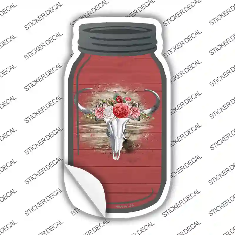 Cow Skull Red Novelty Mason Jar Sticker Decal