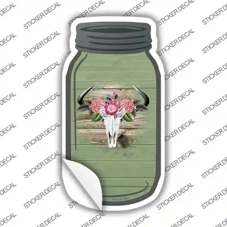 Cow Skull Green Novelty Mason Jar Sticker Decal