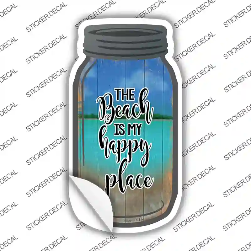 Beach Is My Happy Place Background Novelty Mason Jar Sticker Decal