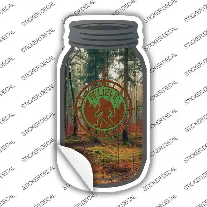 Believe Bigfoot Compass Novelty Mason Jar Sticker Decal