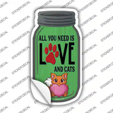 Love And Cats Green Novelty Mason Jar Sticker Decal