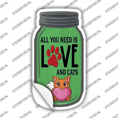 Love And Cats Green Novelty Mason Jar Sticker Decal