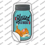 Blessed Cat Obsessed Blue Novelty Mason Jar Sticker Decal
