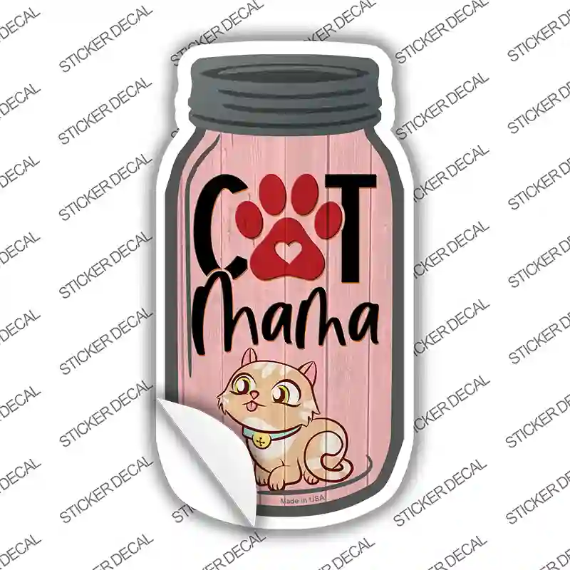 Cat Mama Light Pink Novelty Mason Jar Sticker Decal
