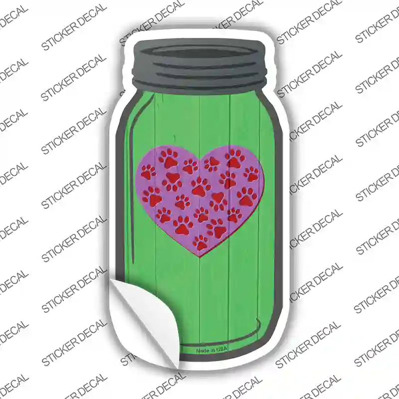 Heart With Paw Print Green Novelty Mason Jar Sticker Decal