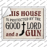 Protected By The Lord And Gun Novelty Rectangle Sticker Decal