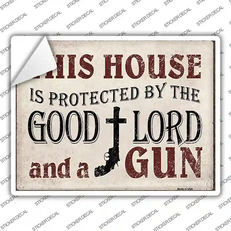 Protected By The Lord And Gun Novelty Rectangle Sticker Decal