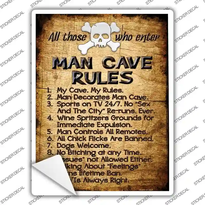Man Cave Rules Novelty Rectangle Sticker Decal
