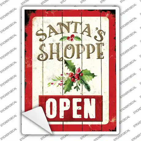 Santas Shop Open Novelty Rectangle Sticker Decal