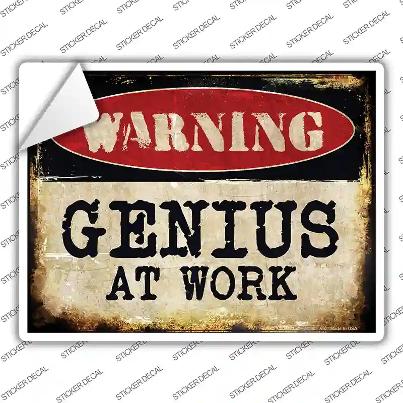 Genius At Work Novelty Rectangle Sticker Decal