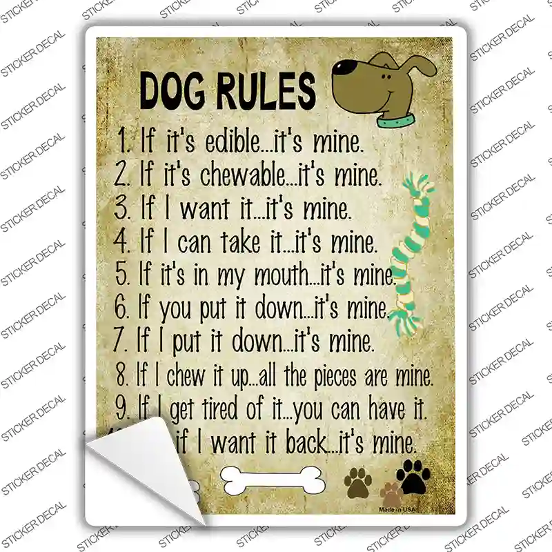 Dog Rules Novelty Rectangle Sticker Decal