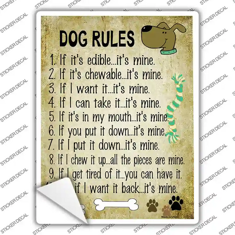 Dog Rules Novelty Rectangle Sticker Decal