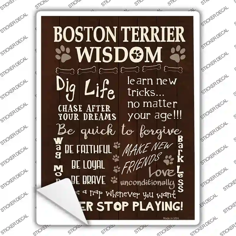 Boston Terrier Wisdom Novelty Rectangle Sticker Decal