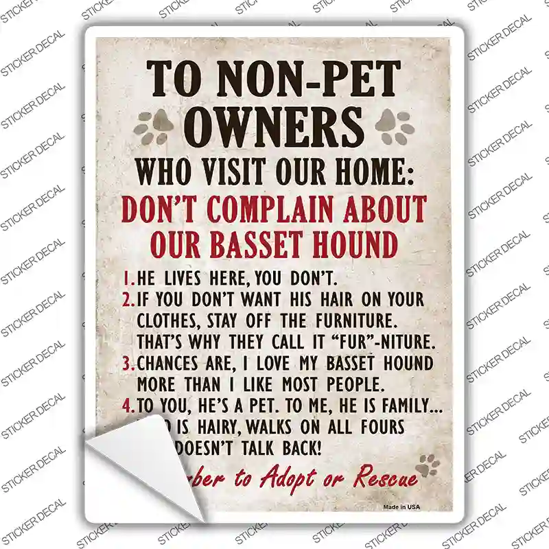 Non-Pet Owners Basset Hound Novelty Rectangle Sticker Decal