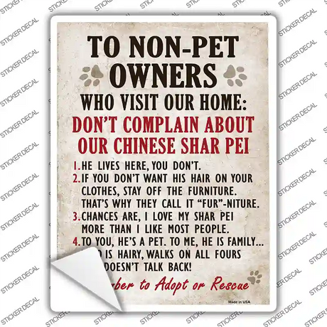 Non-Pet Owners Chinese Shar Pei Novelty Rectangle Sticker Decal