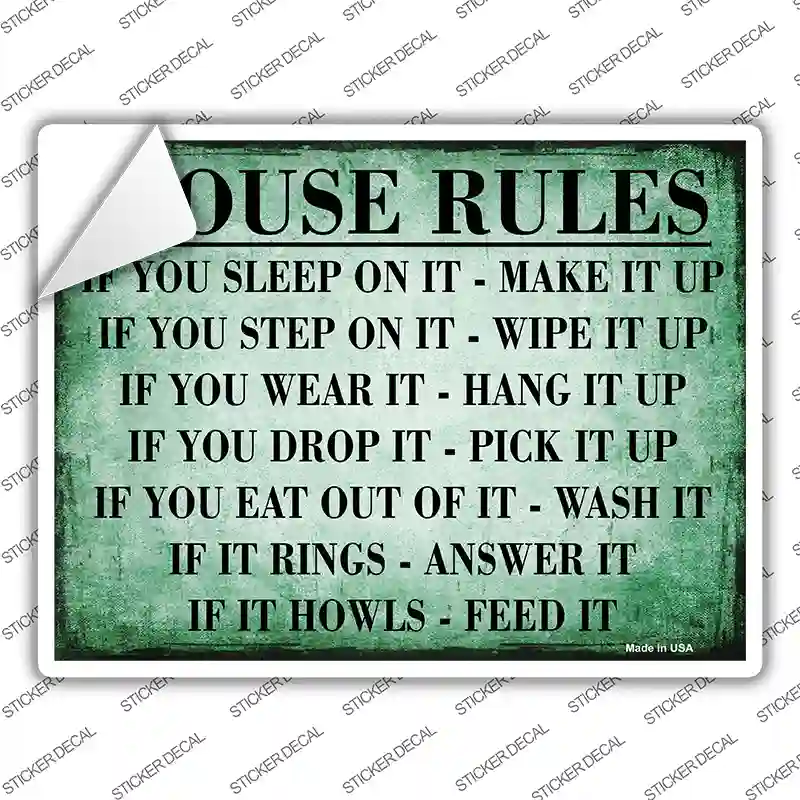 House Rules Green Distressed Novelty Rectangle Sticker Decal