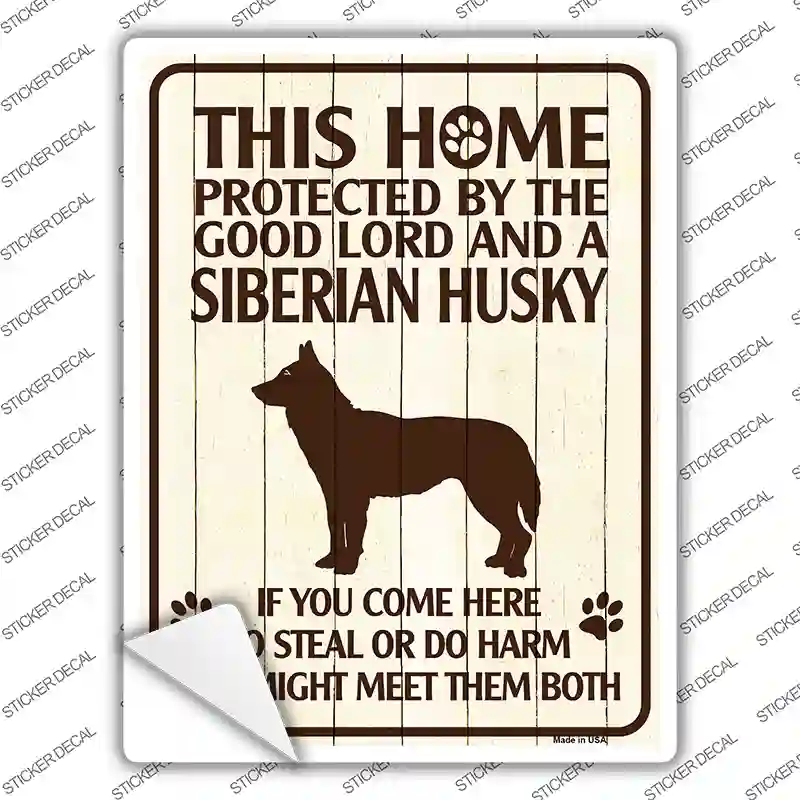 Protected By A Siberian Husky Novelty Rectangle Sticker Decal
