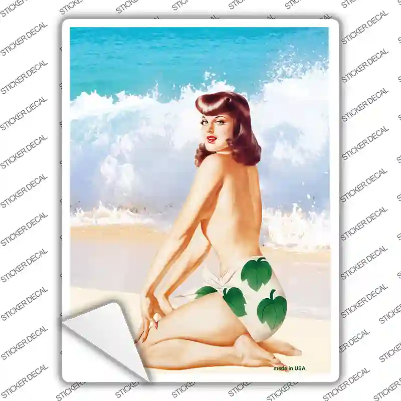 Girl On Beach Vintage Pinup Novelty Rectangle Sticker Decal