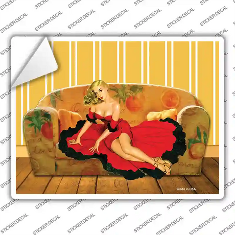 Girl On Couch Vintage Pinup Novelty Rectangle Sticker Decal