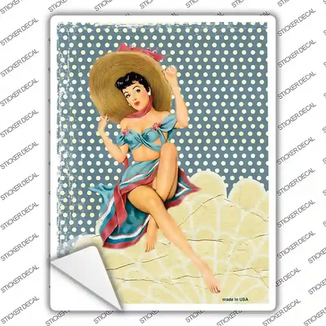 Girl With Big Hat Vintage Pinup Novelty Rectangle Sticker Decal