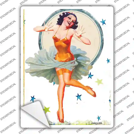 Girl With Orange Body Suit Vintage Pinup Novelty Rectangle Sticker Decal