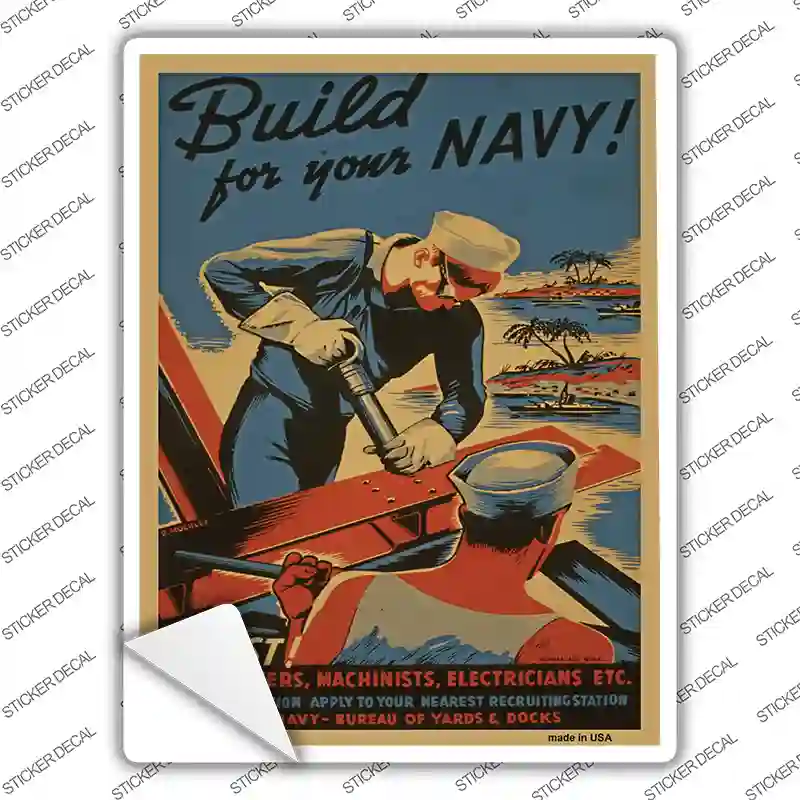 Build Your Navy Vintage Poster Novelty Rectangle Sticker Decal