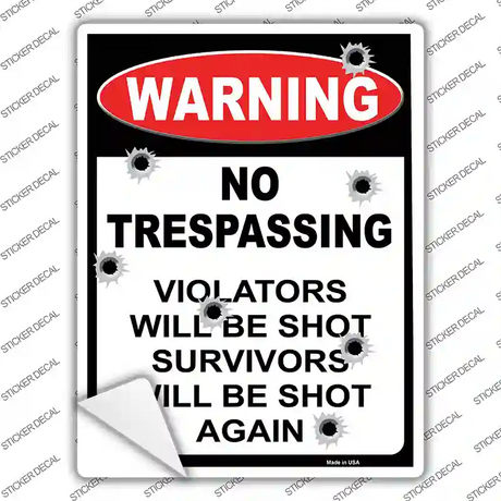 Warning No Trespassing Novelty Rectangular Sticker Decal