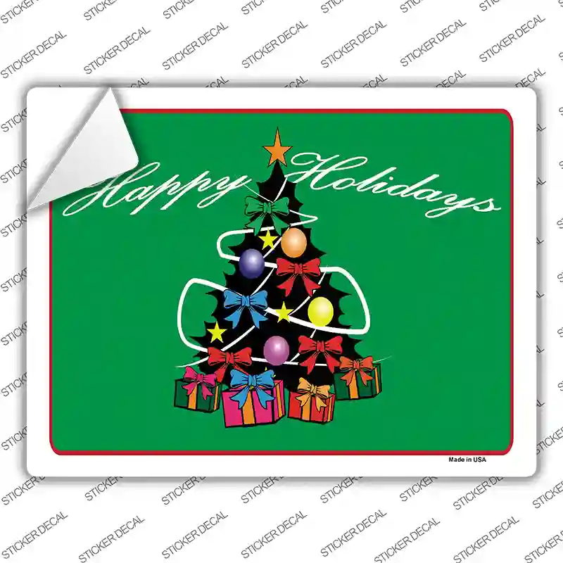 Happy Holidays Tree Novelty Rectangle Sticker Decal