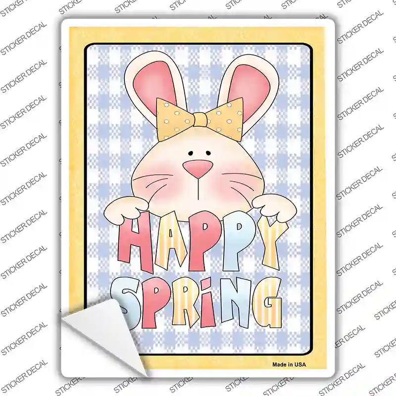 Happy Spring Blue Plaid Novelty Rectangle Sticker Decal