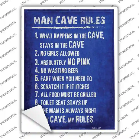 Man Cave Rules Novelty Rectangular Sticker Decal