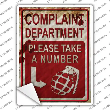Complaint Department Take A Number Novelty Rectangle Sticker Decal