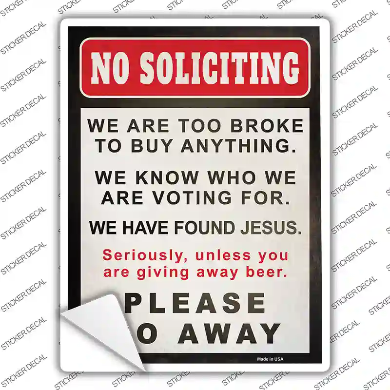 No Soliciting Go Away Novelty Rectangle Sticker Decal