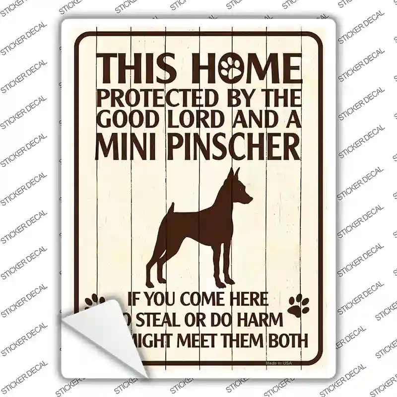 This Home Protected By A Pinscher Novelty Rectangle Sticker Decal