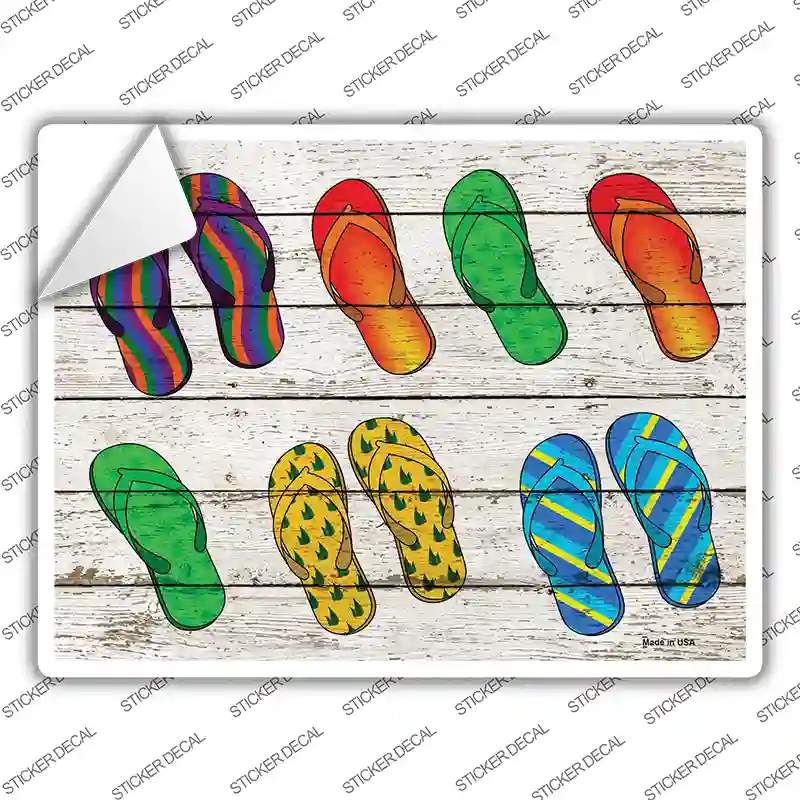 Flip Flops On Wood Novelty Rectangle Sticker Decal