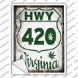 HWY 420 Virginia Novelty Rectangle Sticker Decal