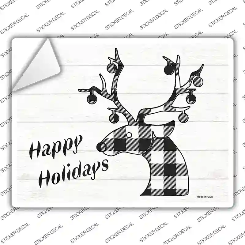 Happy Holidays Black Plaid Novelty Rectangle Sticker Decal