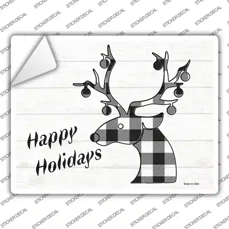 Happy Holidays Black Plaid Novelty Rectangle Sticker Decal