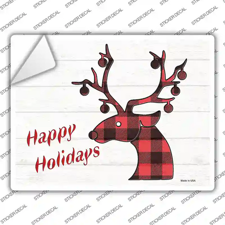Happy Holidays Red Plaid Novelty Rectangle Sticker Decal