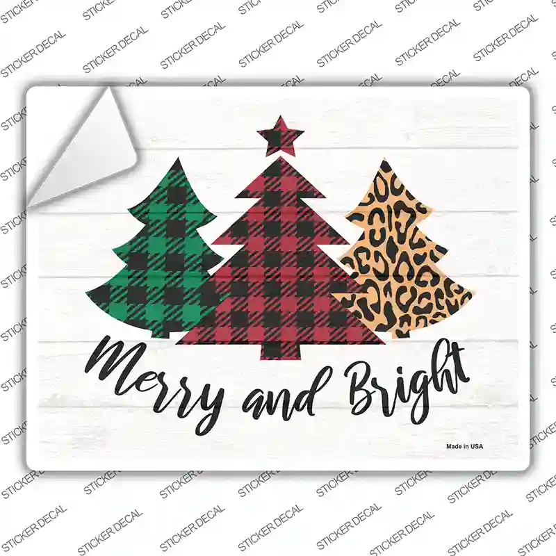 Merry And Bright Christmas Tree Novelty Rectangle Sticker Decal