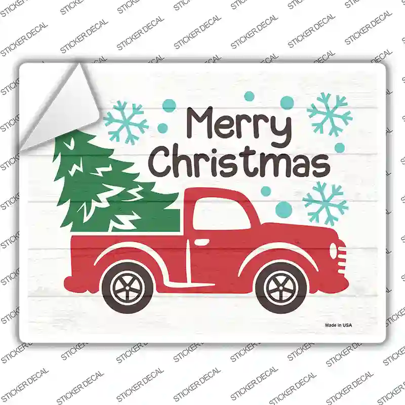 Merry Christmas Truck Novelty Rectangle Sticker Decal