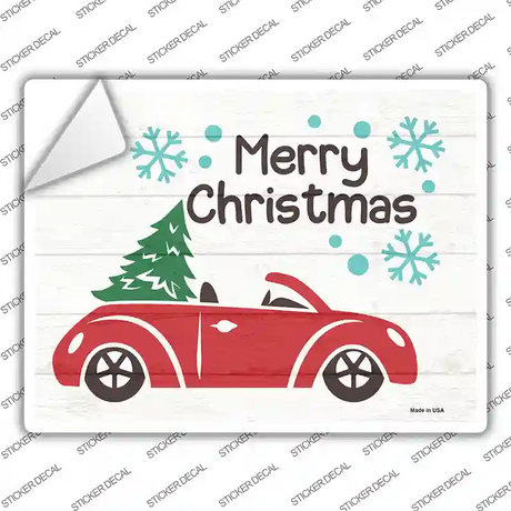 Merry Christmas Car Hauling Tree Novelty Rectangle Sticker Decal