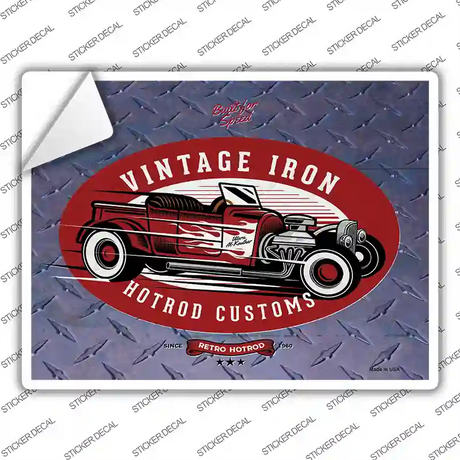 Vintage Iron Red Hotrod Novelty Rectangle Sticker Decal