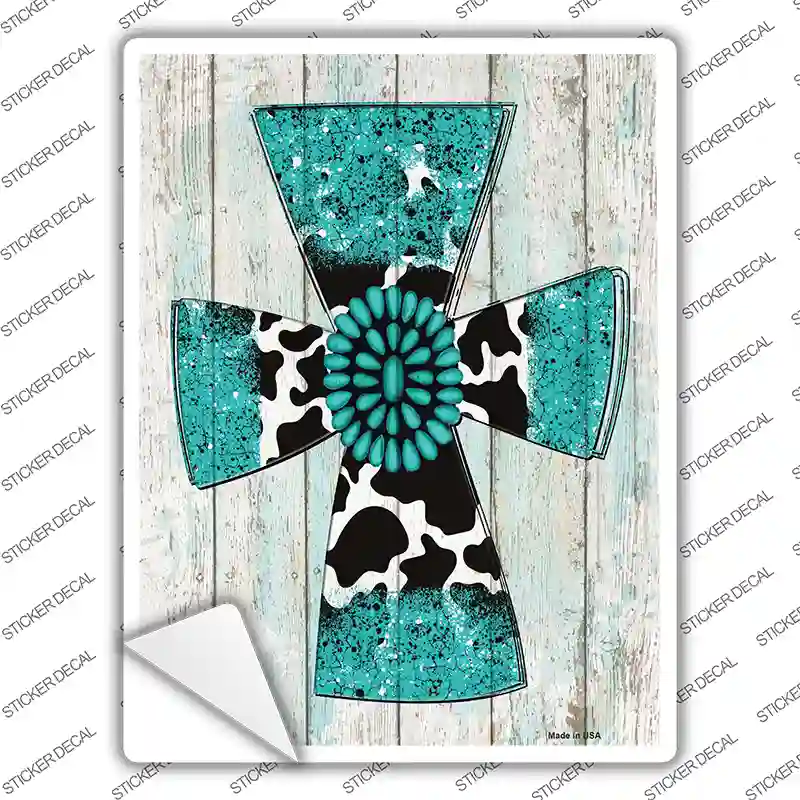 Turquoise Cross Novelty Rectangle Sticker Decal