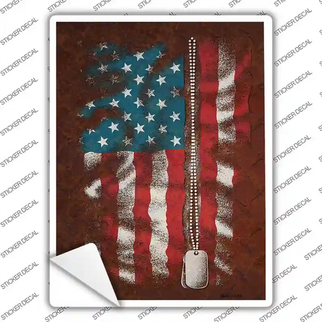 American Flag With Dog Tags Novelty Rectangle Sticker Decal